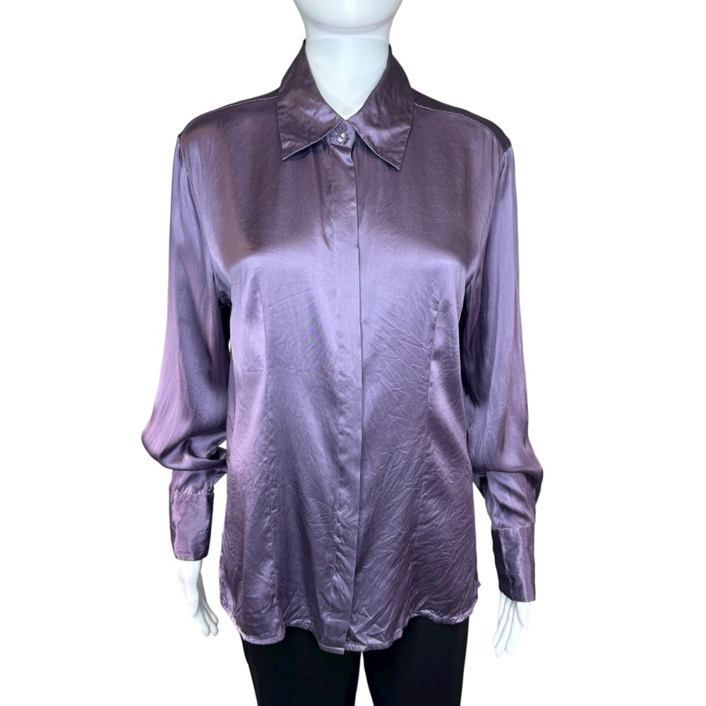 Vintage Rene Margo Purple Silk Button Up Shirt S